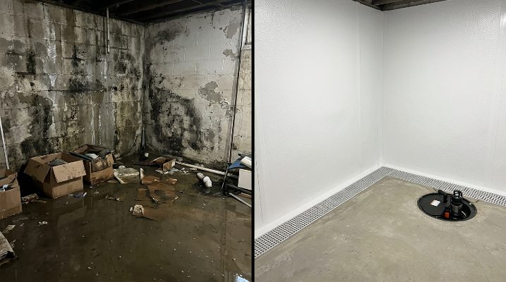 Basement Waterproofing before and after — Cary, NC