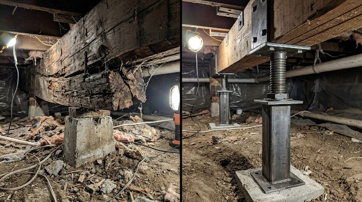Crawl Space Repair & Support before and after — Cary, NC