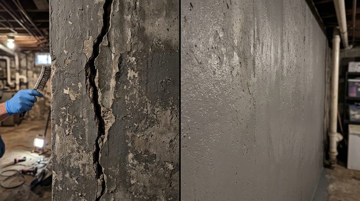 Foundation Crack Repair before and after — Cary, NC