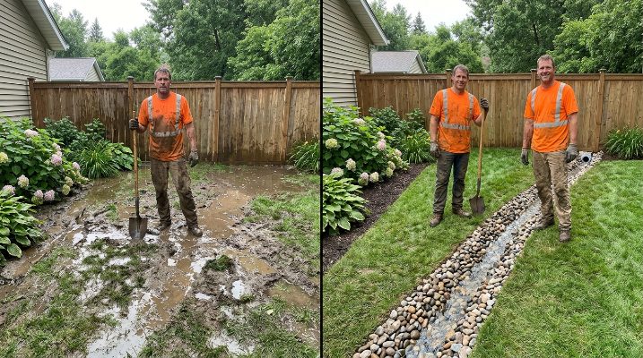 Yard Drainage & French Drains before and after — Cary, NC