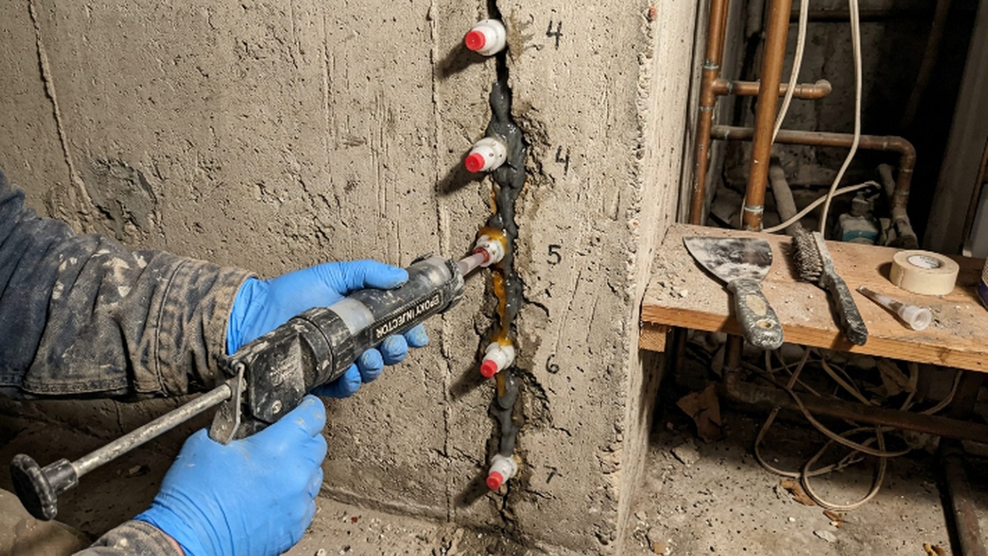Foundation crack repair with epoxy injection in Cary, North Carolina